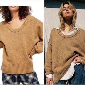 Free People M Desert Camel Tan Brookside Oversized Tunic Comfy Sweater Slouchy